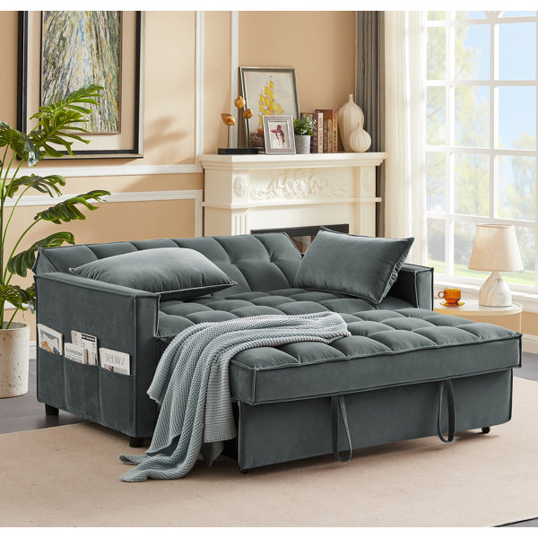 Mercer41 Ledjona Velvet Convertible Sofa Bed Pull Out Sleeper Sofa